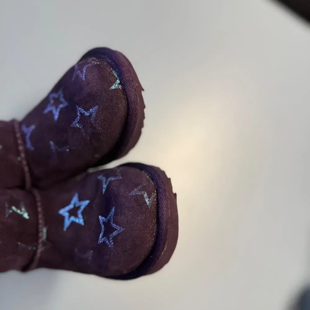 UGG Girls Sz 11 Boots Classic II Purple Iridescent Stars Nightshade